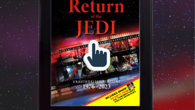 picture shows Amazon kindle e-reader displaying the front cover of Return of the Jedi - Unauthorized Timeline